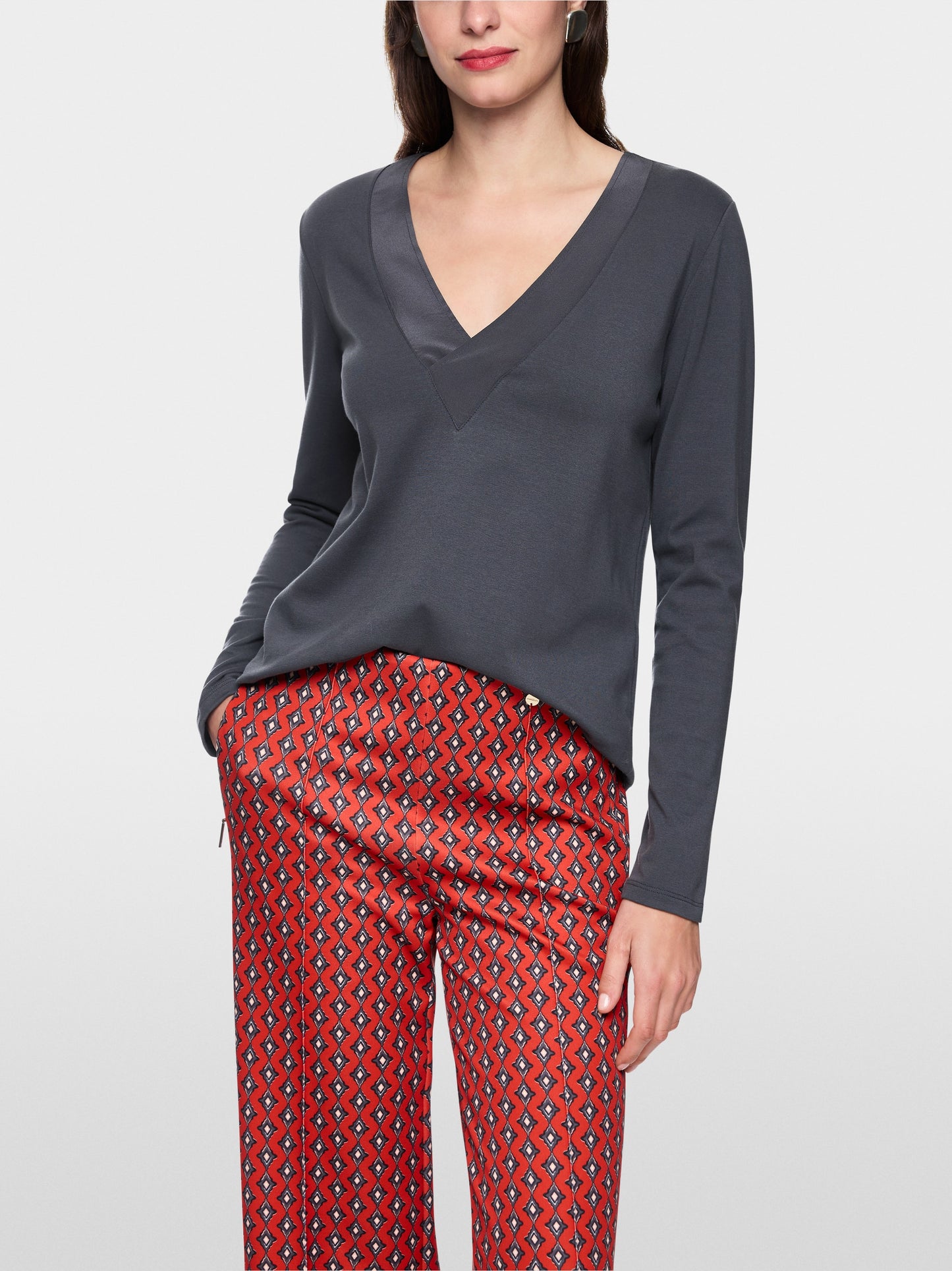 Longsleeve Seidenbesatz